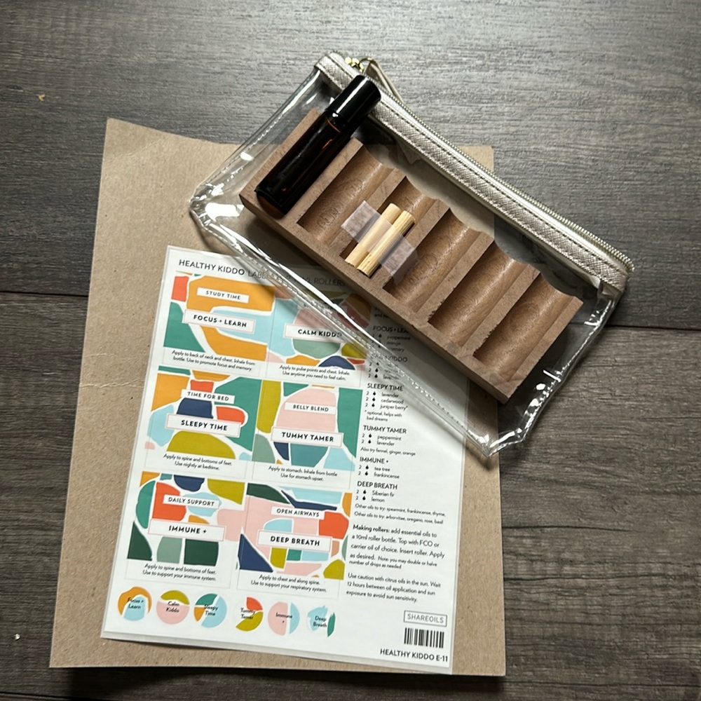 Healthy kid essential oil labels for 10ml rollers w/stand